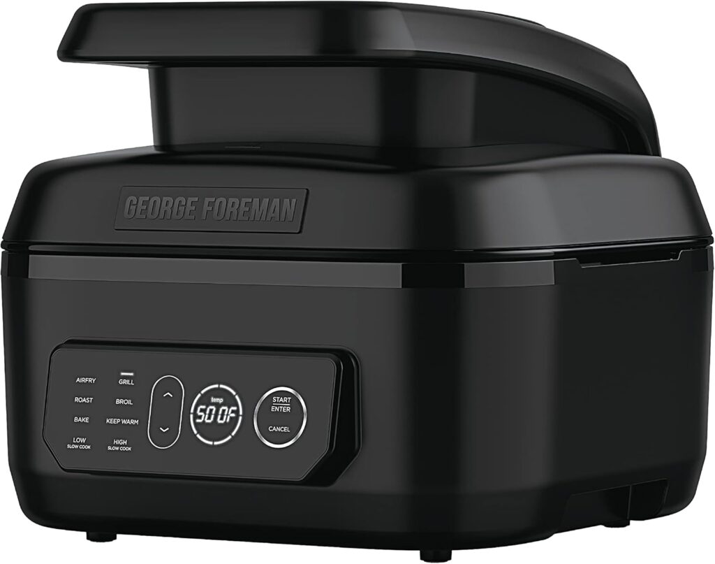 George Foreman Beyond Grill™ 7-in-1 Electric Indoor Grill with Air Fry Technology, MCAFD800D, Black, Large