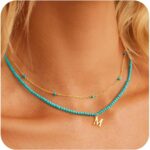 Turandoss Turquoise Initial Necklaces for Women – Layered Created Turquoise Letter A-Z Pendant Necklace Trendy Summer Western Jewelry Christmas Gifts for Women Girls