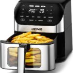 Air Fryer 6.2 QT Large Capacity Oilless Hot Air Fryers Oven 1500W Healthy Cooker with 10 Presets, Digital LCD Touch Screen, Visual Cooking Window, Non-Stick Basket, Included Recipe (Silver-L)