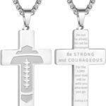 Football Cross Necklace for Boys Men Stainless Steel Bible Verse Pendant with 20+2 Inch Chain First Communion Baptism Religious Sports Jewelry Gift