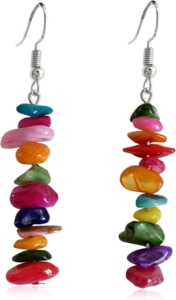 Unique Handmade Bohemian Crystal Quartz Earrings Colorful Natural Chakra Stone Dangle Drop Earrings for Women Statement Jewelry Gifts