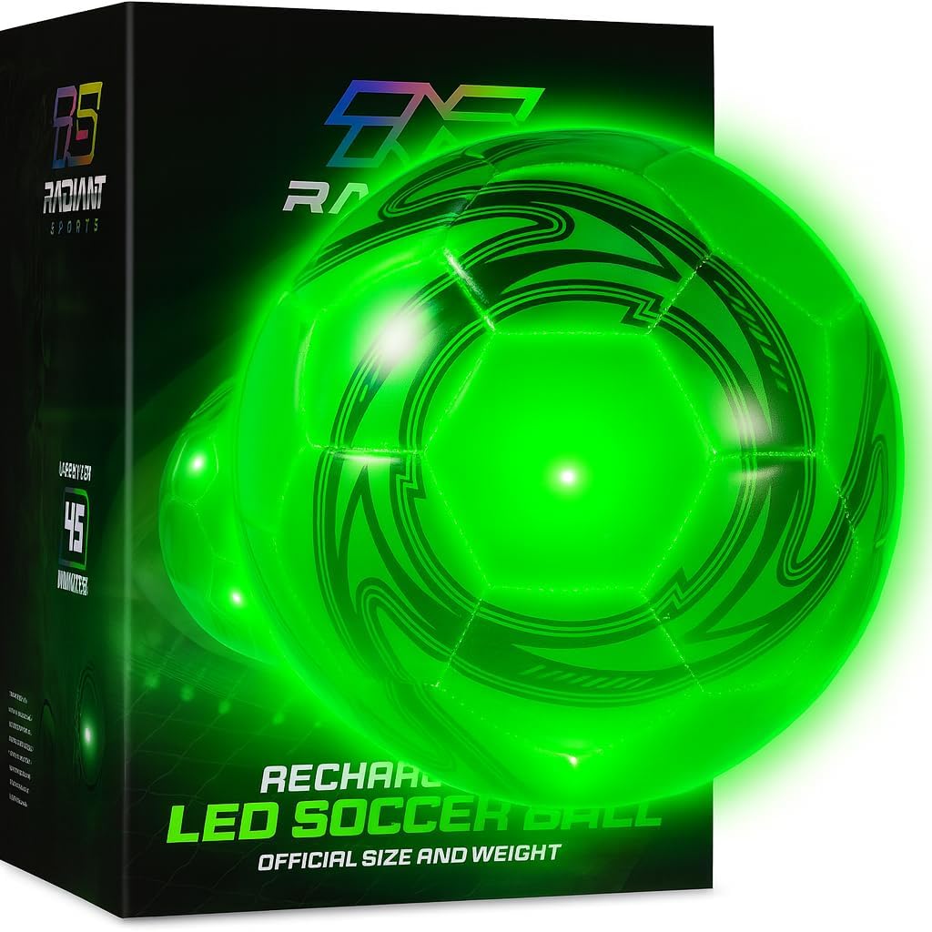 LED Light Up Soccer Ball – Size 4 & Size 5 – Only Rechargeable Soccer Ball – Attractive and Durable Designs – Gifts for Boys Ages 8-15 – Extra Bright