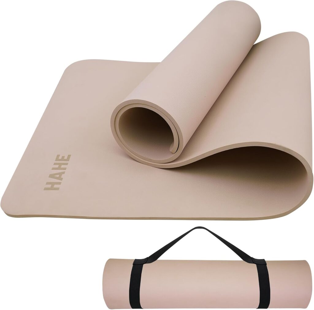 HAHE Yoga Mat Thick (8MM,1/3″), Eco-Friendly POE Non Slip Yoga Mat, High Rebound & Shock Absorption, Anti-Tear & Sweat-Resistant for Yoga, Fitness, Home, Workouts, Large Pilates Mats 72″x24″ with Carrying Strap