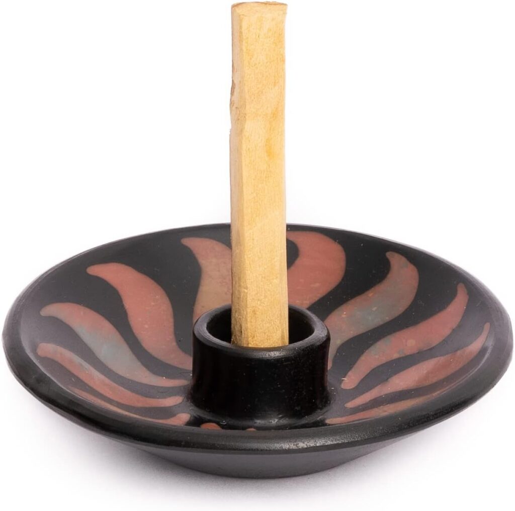Luna Sundara Authentic Peru Pottery Palo Santo Stick Holder and Incense Holder – Handmade Ceramic Smudge Bowl for Sage – Includes 5 Palo Santo Sticks (Red)