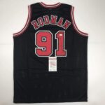 Autographed/Signed Dennis Rodman Chicago Black Basketball Jersey JSA COA