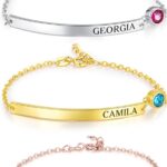 Personalized Engraved Bar Bracelet with Birthstone, Custom Name Bracelet for Women, Dainty Adjustable Birthstone Bracelets, Engraved Bracelets Personalized and Custom Jewelry for Women Friendship
