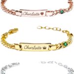 Personalized Baby Name Bracelets with Birthstone, 18k Gold Plated, Adjustable Length, Double-Sided Customisable, with Gift Wrap