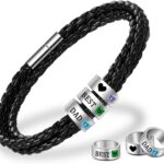 Novgarden Personalized Name Bracelet for Men, Leather Engraved Custom Name Bracelet with Beads, Custom Gifts for Father’s Day, Valentines Day, Anniversary