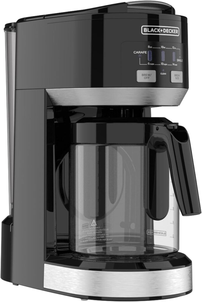 BLACK+DECKER Dual Brew 14-Cup Carafe Single Serve Coffee Maker with Auto-Clean Function, Compact Design, K-Cup & Reusable Ground Filter Compatible with 70 oz. Water Reservoir & Fast Brew Technology