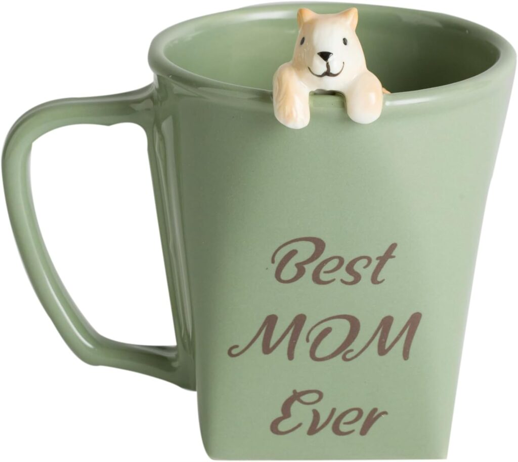 DIHOclub Best Mom Ever Ceramic Mug – Handcrafted Squirrel Sculpture Coffee Cup, Unique Mother’s Day Gift for Coffee Lovers(12oz)