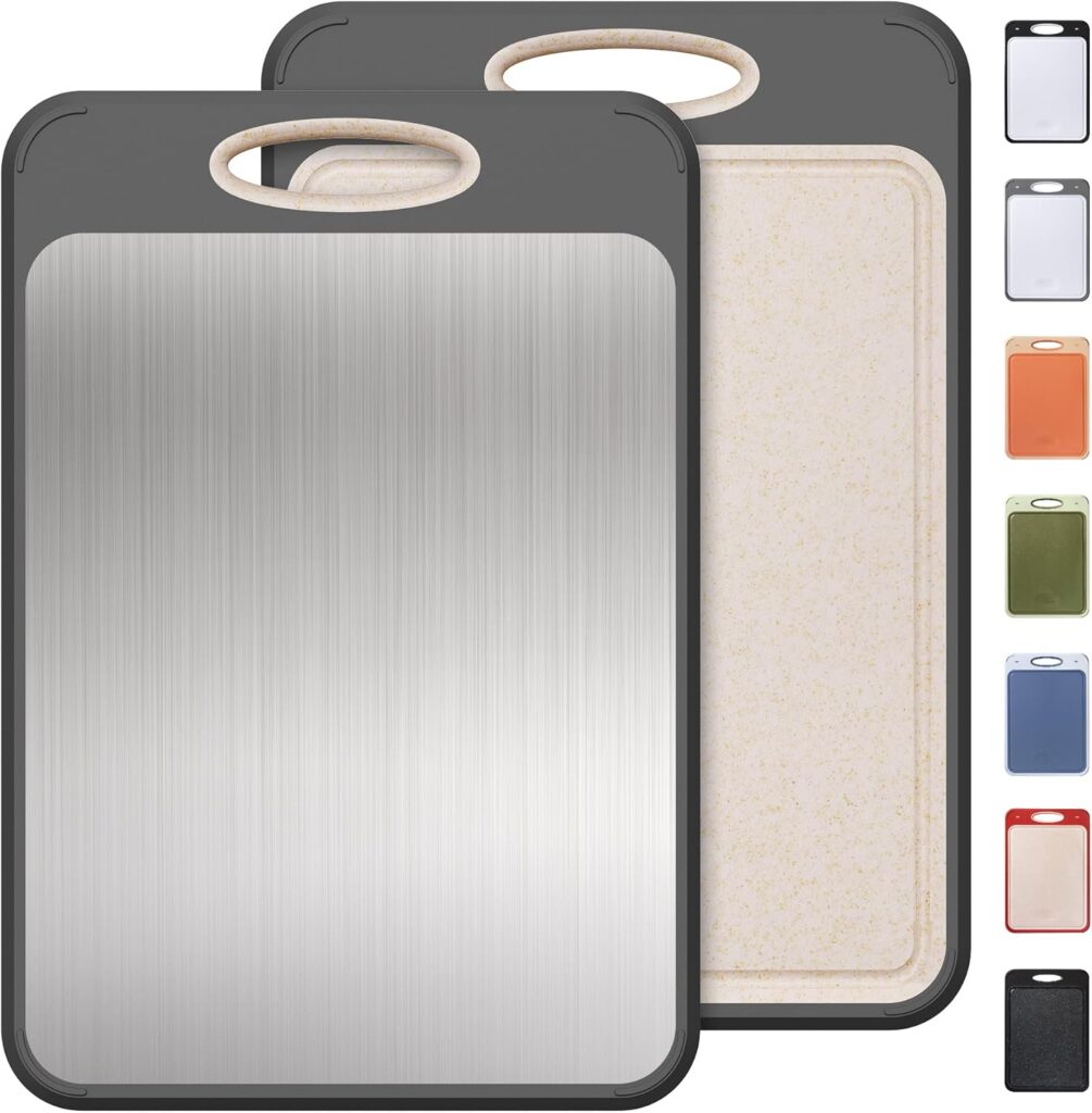 Stainless Steel Cutting Board, Non Toxic Cutting Board for Kitchen Double Sided Food Grade, Chopping Board for Meat/Vegetables, Kitchen Gifts Easy to Clean 2025 New Upgrade Large Size (16″L x 11″W)