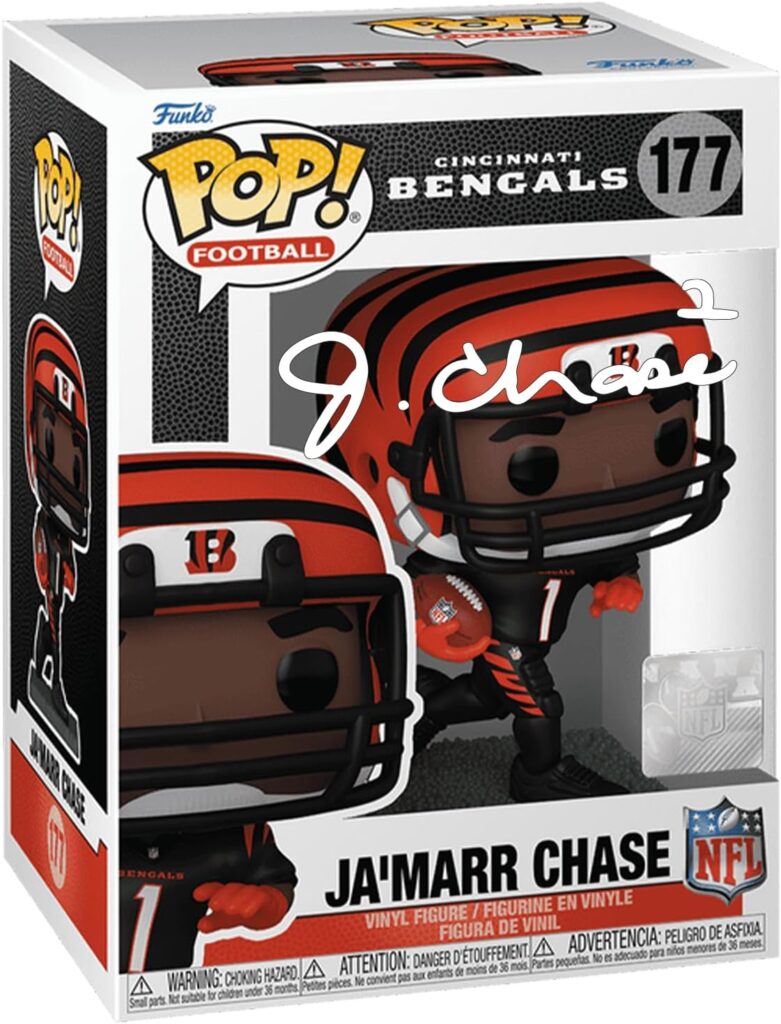 Ja’Marr Chase #177 Facsimile Signed Reprint Laser Autographed Funko POP! Football NFL: Cincinnati Bengals Figurine with Protector Case