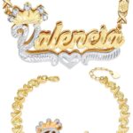BlingSparkle Double Plated Nameplate Name Necklace Custom Heart Necklace Personalized Two Tone Gold and Silver Custom Name Necklace for Women Teen Girls Jewelry Gift