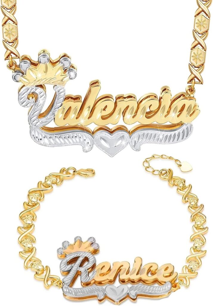 BlingSparkle Double Plated Nameplate Name Necklace Custom Heart Necklace Personalized Two Tone Gold and Silver Custom Name Necklace for Women Teen Girls Jewelry Gift