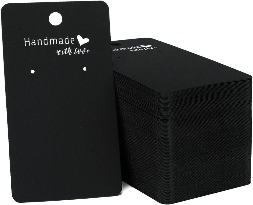 joycraft 200 Pack Black Earring Cards,2″x3.5″ Earring Display Holder Cards,Handmade with Love Hanging Tags,Blank Earring Tags for Selling,Hanging Earring,Jewelry,DIY Crafts,Retail