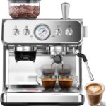 (2025 Upgrade)20 Bar Espresso Machine with Grinder & Milk Frother Steam Wand, Tamping Tools, Expresso Coffee Machines 58mm Commercial Espresso Maker for Home or Café, Perfect for latte, Cappuccino