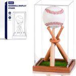 Baseball Display Case with Stand Holder, Wooden Base for Balls, UV Protected Acrylic Boxes for Display, Autographed/Memorabilia Signed Baseball Clear Case Cube