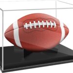 Full Size Football Display Box, Souvenir Display Box for Football or Commemorative Sports Gloves, Acrylic Transparent Box with Wooden Support and Solid Wood Base