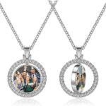Zysta Personalized Picture Necklace Double Sided Photo Custom Memory Pendant Full Color Photo Engraved Rotating Necklace Hip Hop Jewelry for Men and Women