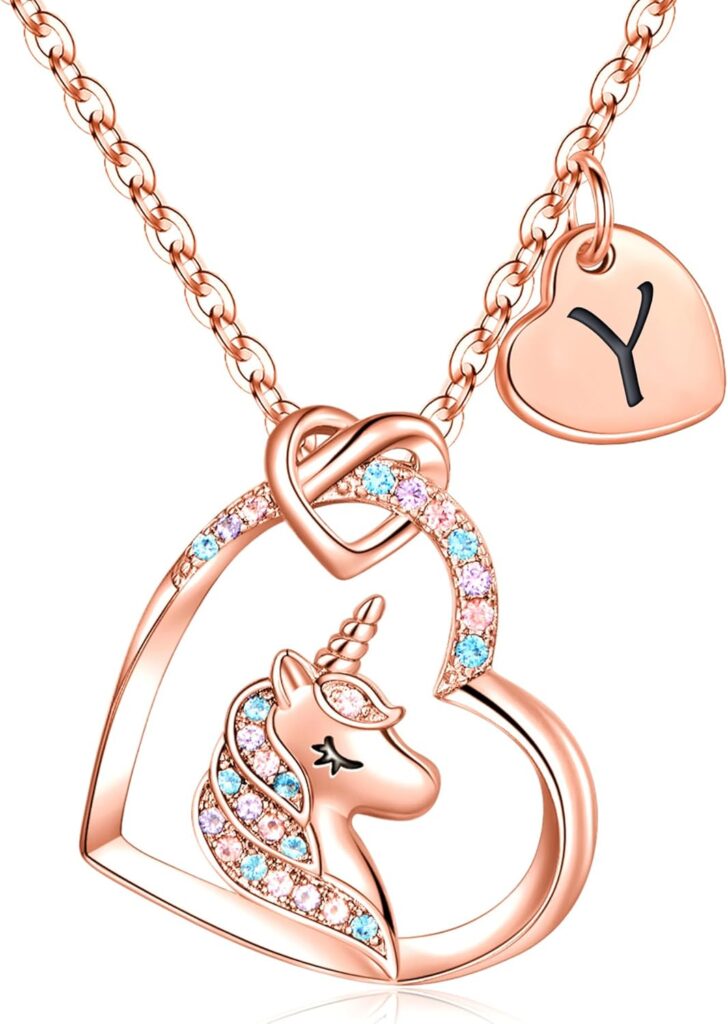 Hidepoo Stocking Stuffers for Teen Girls Kids – Colorful CZ Heart Pendant Initial Unicorn Necklaces for Girl Jewelry Birthday Gift Christmas Gifts for Grandkids Girls Kid