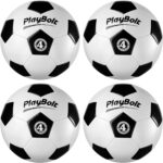 Soccer Ball Size 4 – (1-Pack or 4-Pack) Premium PVC Leather Cover – Durable Youth Training, Practice & Recreation Ball for Kids Ages 8-12, Includes Pump