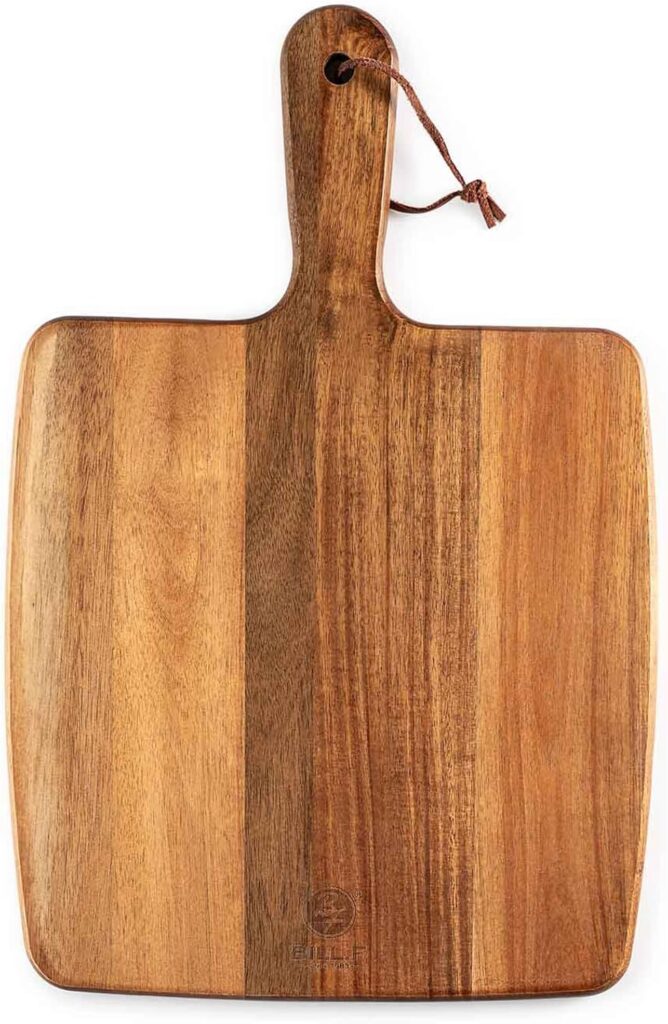 Acacia Wood Cutting Board – Wooden Kitchen Cutting Board for Meat, Cheese, Bread,Vegetables &Fruits- Charcuterie Board Cheese Serving Board with Handle (15.3″x10.2″)