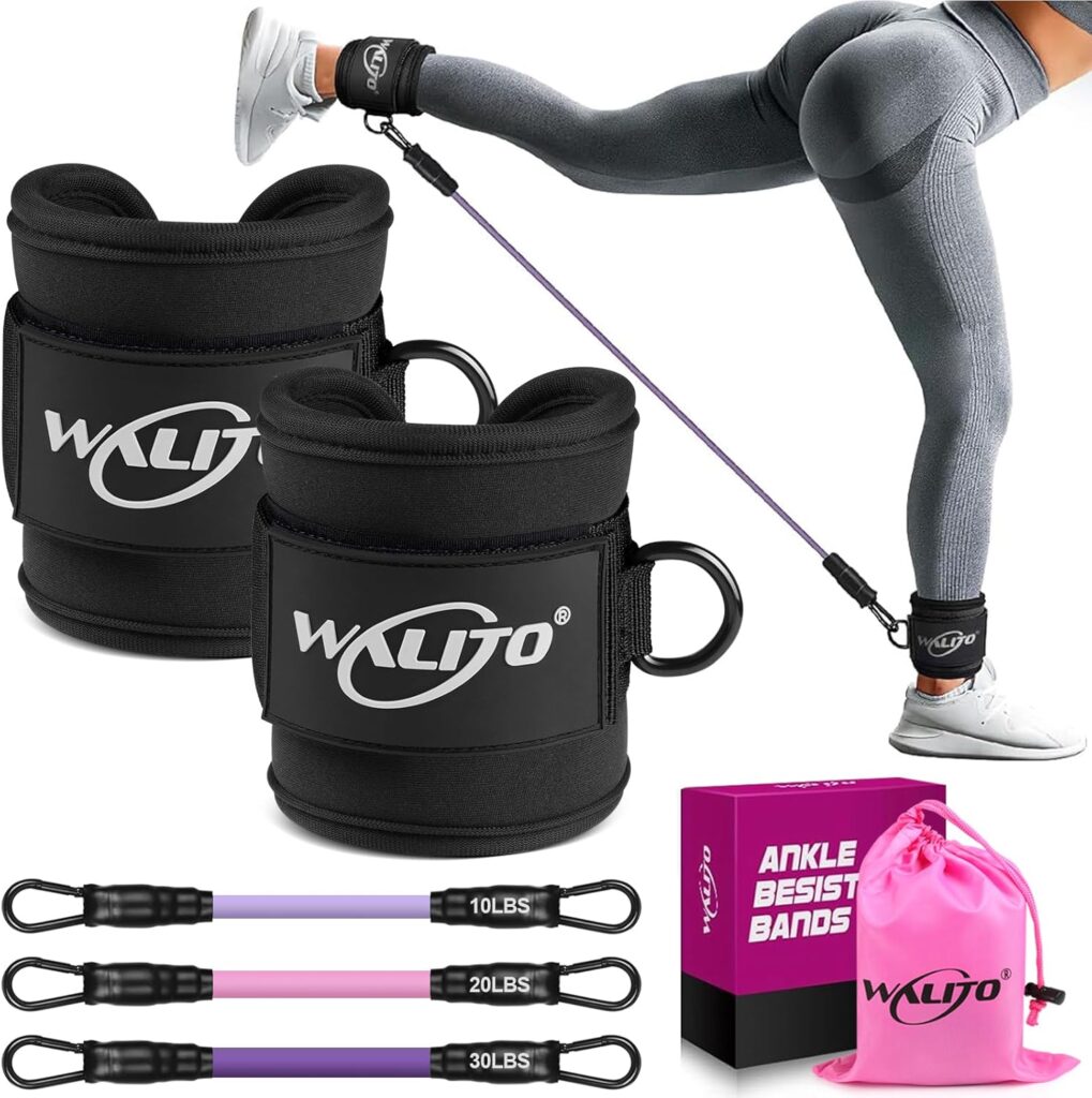 WALITO Ankle Resistance Bands with Cuffs, Exercise Bands for Legs and Butt, Booty Workout Equipment for Kickbacks and Hip Fitness Training
