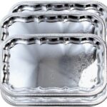 (Pack of 4) 20.9″ x 12.8″ Traditional Rectangular Trim Floral Pattern Engraved Catering Chrome Plated Serving Plate Mirror Tray Platter Tableware Holiday Party Serving (Large) T227L-4PK