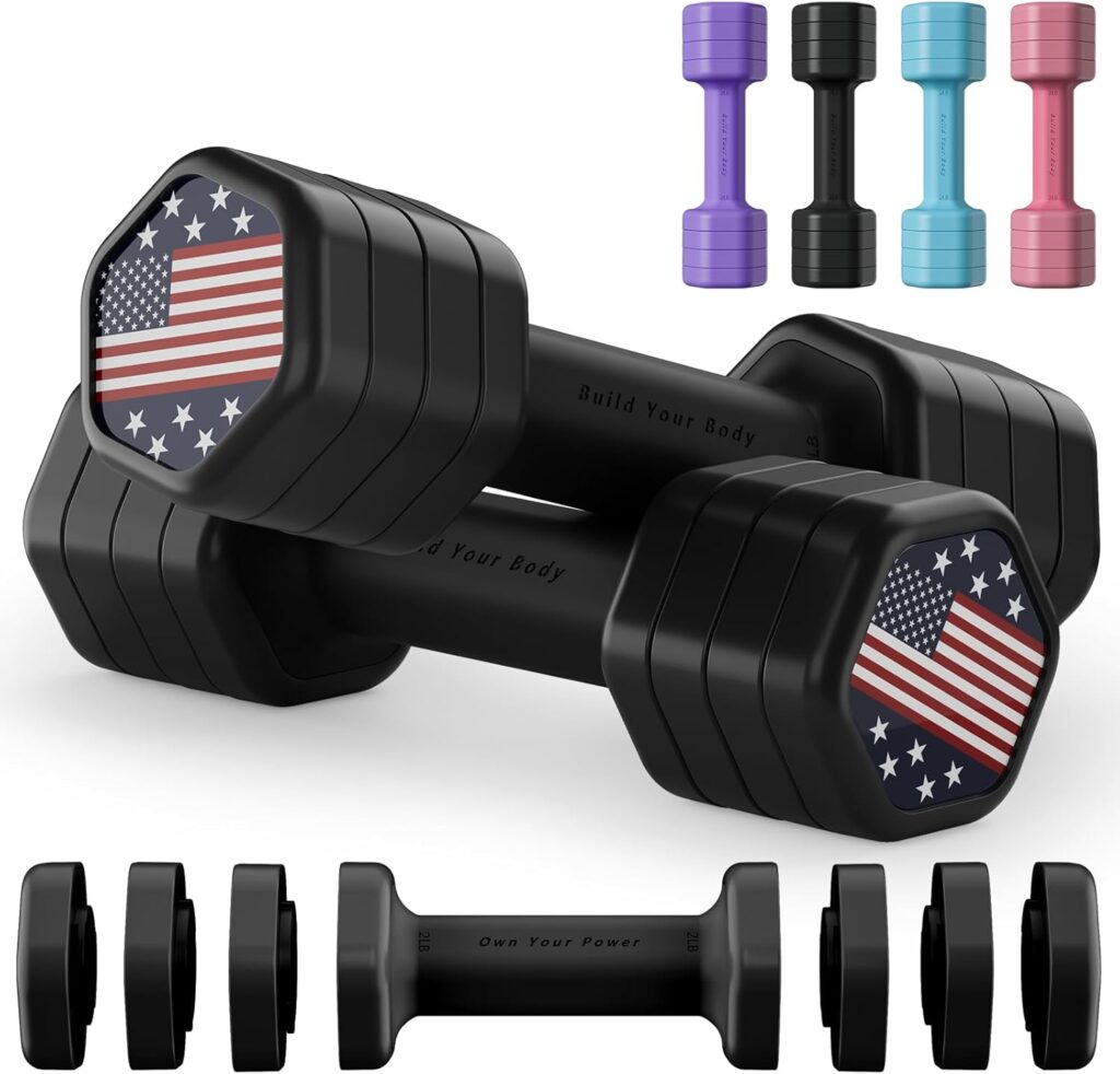 Zempox Adjustable Dumbbell Set of 2, 4 in 1 Hand Weights for Women at Home, 5 lb Weights Dumbbells set of 2, Each 2lb 3lb 4lb 5lb with TPU Soft Rubber Handle for Home Gym Exercise Training