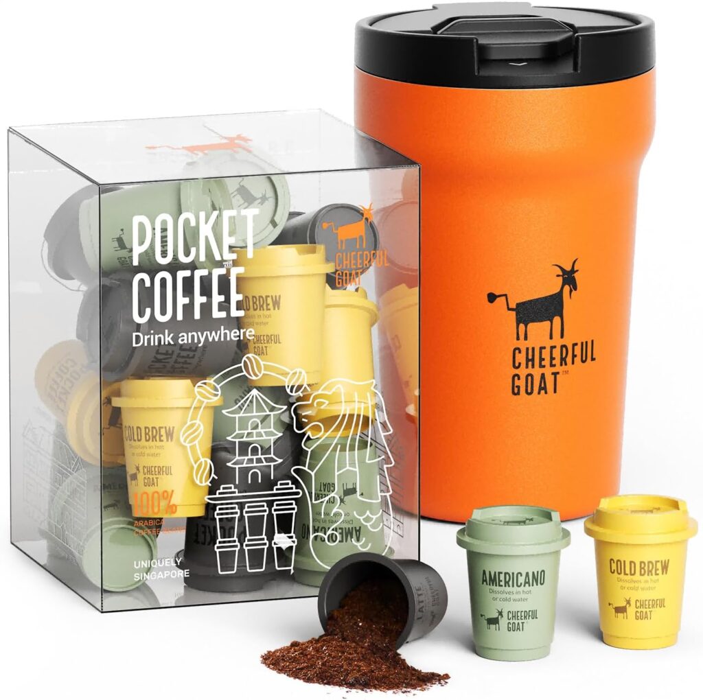 CHEERFUL GOAT Instant Cold Brew Coffe Ceramic Lined Coffee Travel Mug – Speciality Pocket Coffee 100% Arabica, Freeze Dried for Ultimate Freshness, No Sugar, No Additives, L