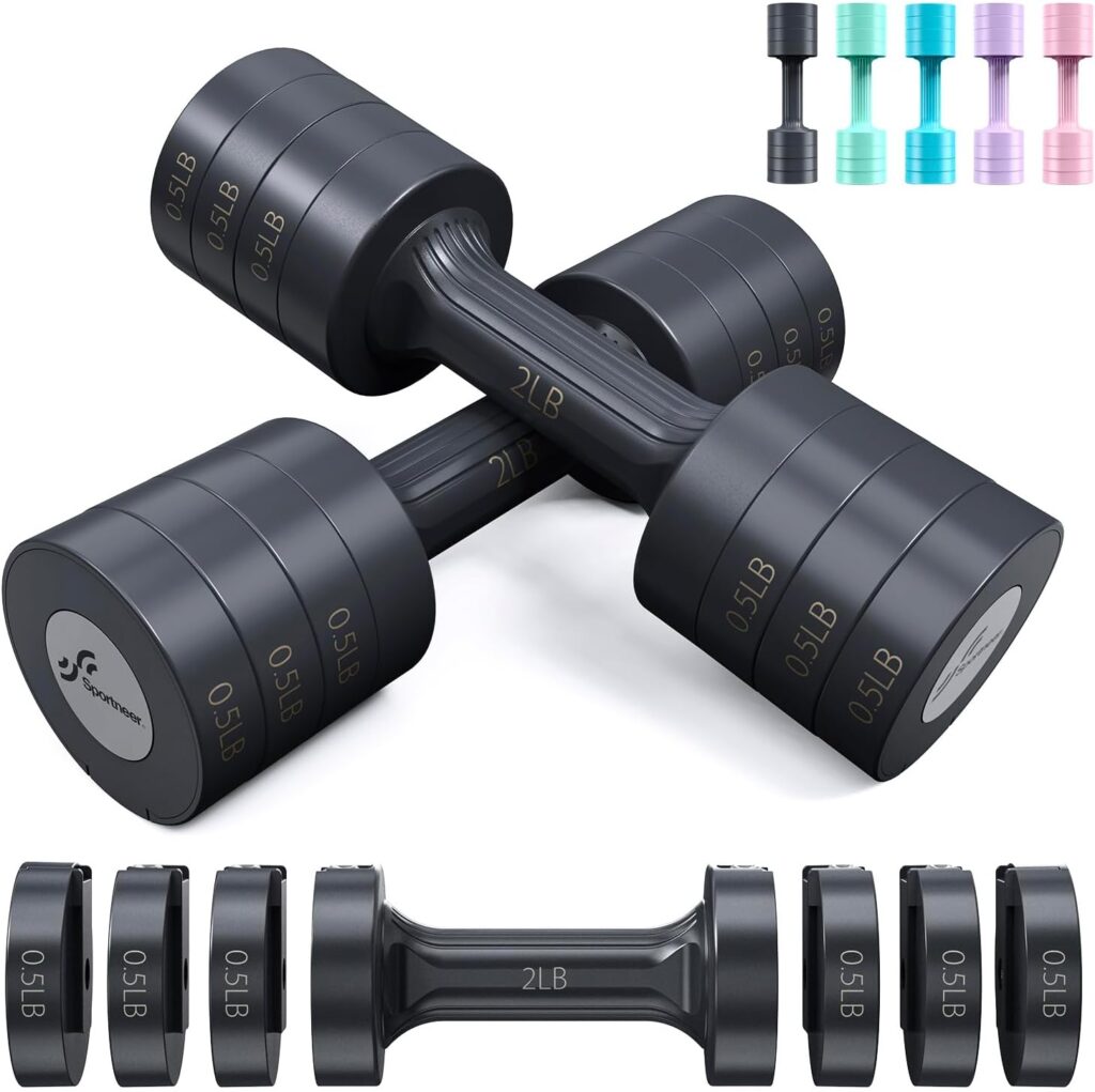 Sportneer Adjustable Dumbbells Hand Weights Set: 5 lb Dumbbell Set of 2 Each 2lb 3lb 4lb 5lb Free Weights Fast Adjust Weight 4 In 1 Weights Dumbbells Set for Women Men Home Gym Exercise Training