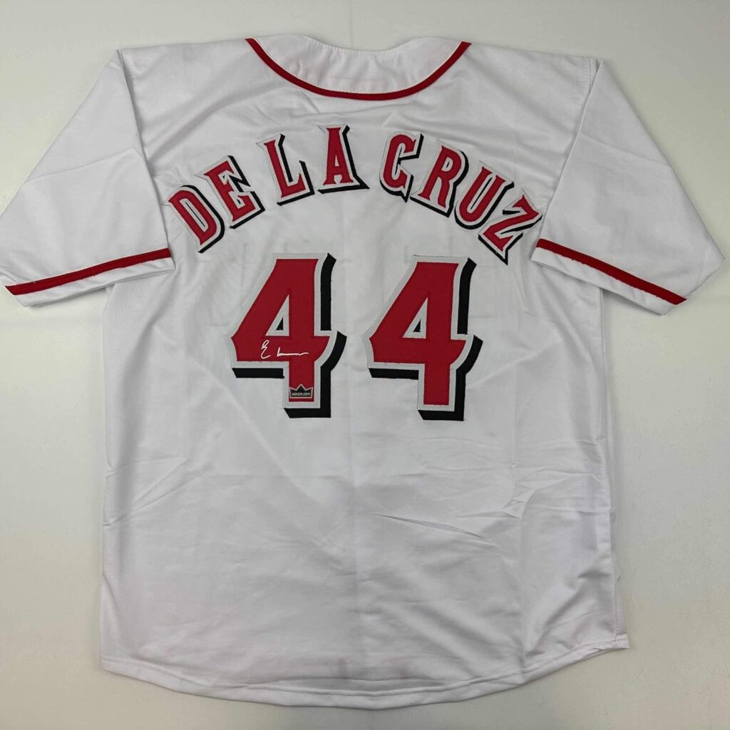 Facsimile Autographed Elly De La Cruz Cincinnati White Reprint Laser Auto Baseball Jersey Size Men’s XL