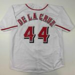 Facsimile Autographed Elly De La Cruz Cincinnati White Reprint Laser Auto Baseball Jersey Size Men’s XL