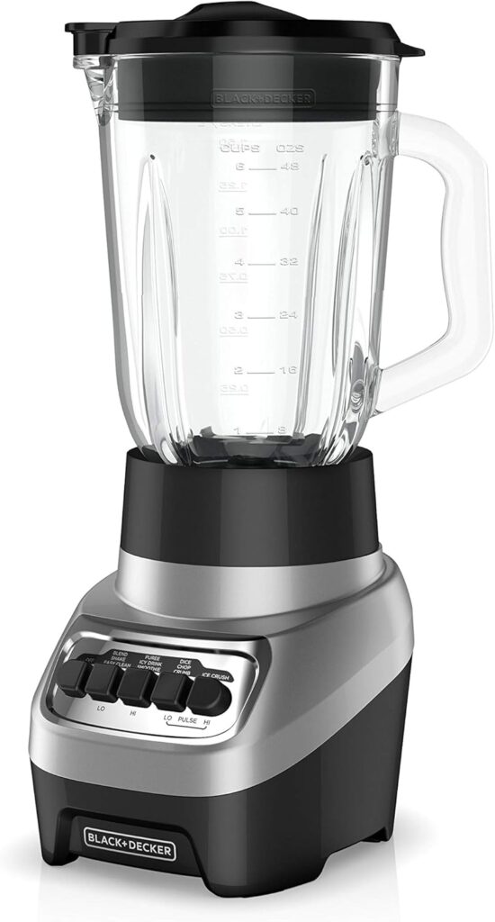 BLACK+DECKER PowerCrush Multi-Function Blender with 6-Cup Glass Jar, 4 Speed Settings, Silver