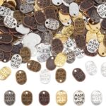 PH PandaHall 360 pcs 6 Colors Metal Handmade Tags, 11x8mm Made with Love Tag Pendant Charm Message Love Charms, Tibetan Style for Bracelet Necklace Earrings DIY Crafts Jewelry Making