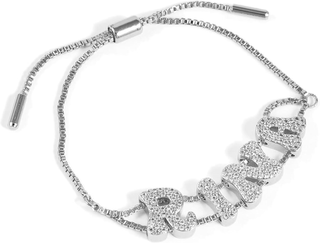 Custom Name Bracelets for women Personalized Bubble Letter Bracelet 18K Gold Plated, for Wedding Bridesmaid Gifts Adjustable Charms Keepsake Jewelry Gift