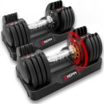 Keppi Adjustable Dumbbells Set-25lb/40lb/55lb/60lb, Anti-Slip Metal Fast Adjust Weight Handle, Exercise & Fitness for Full Body Workout – Adjustable Dumbbell Series