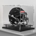 Football Helmet Display Case Full Size,Acrylic Helmet Display Case Black Acrylic Base,Self-Assembly Helmet Display Box Protection Holder Dustproof Sports Collectibles Storage Showcase