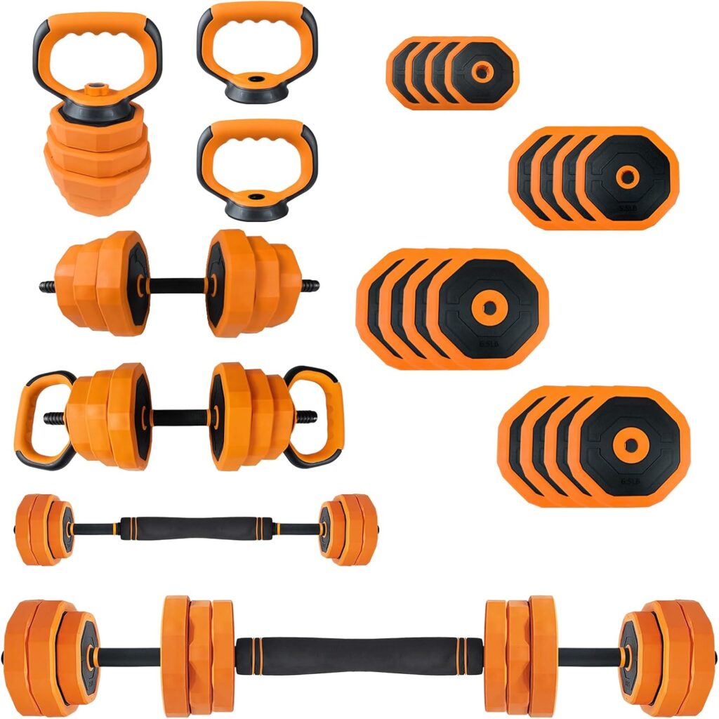 4-In-1 Adjustable Dumbbell Set (44/66/88LB) – Convertible to Barbell, Kettlebell & Push Up Stands, Home Gym Equipment for Men & Women, Space Saving Weights with PVC Coating