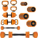 4-In-1 Adjustable Dumbbell Set (44/66/88LB) – Convertible to Barbell, Kettlebell & Push Up Stands, Home Gym Equipment for Men & Women, Space Saving Weights with PVC Coating