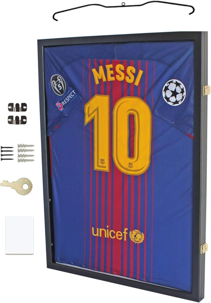 Pro Collector’s Jersey Display Frame Case with 98% UV Protection for Baseball Basketball Football Soccer Hockey Sport T-Shirt Uniform Black Finish Wall Frame