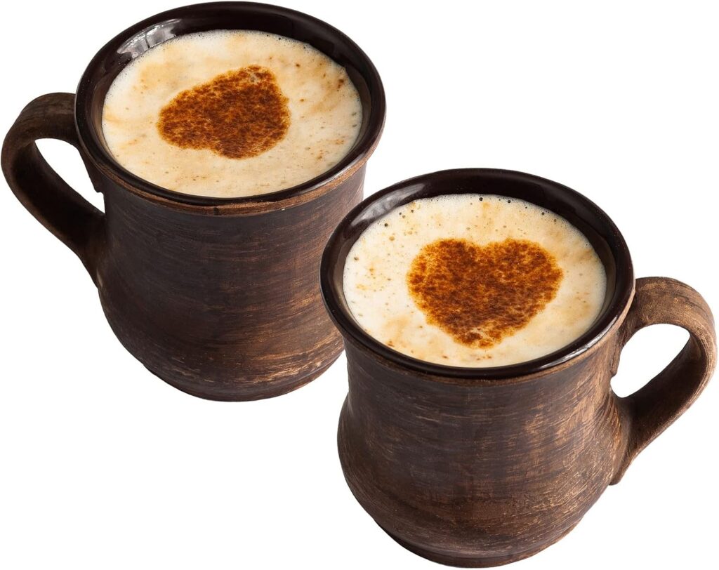 2 Handmade Clay Potbelly Coffee Mugs – Earthenware 5oz(150ml) – Nordic Viking Diner Mugs for Coffee & Tea