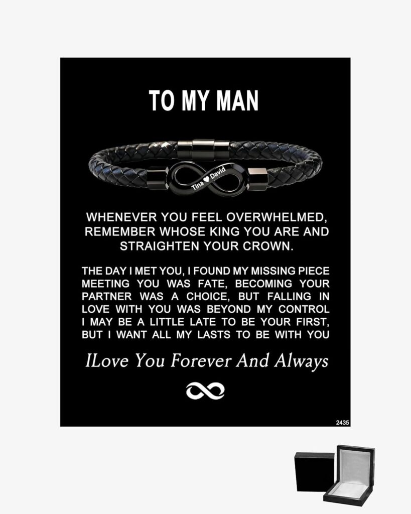 ziella To My Man,Personalized Dual Name Infinity Leather Bracelet,Custom Name Stainless Steel Bracelet Valentine Birthday Christmas Gifts for Him