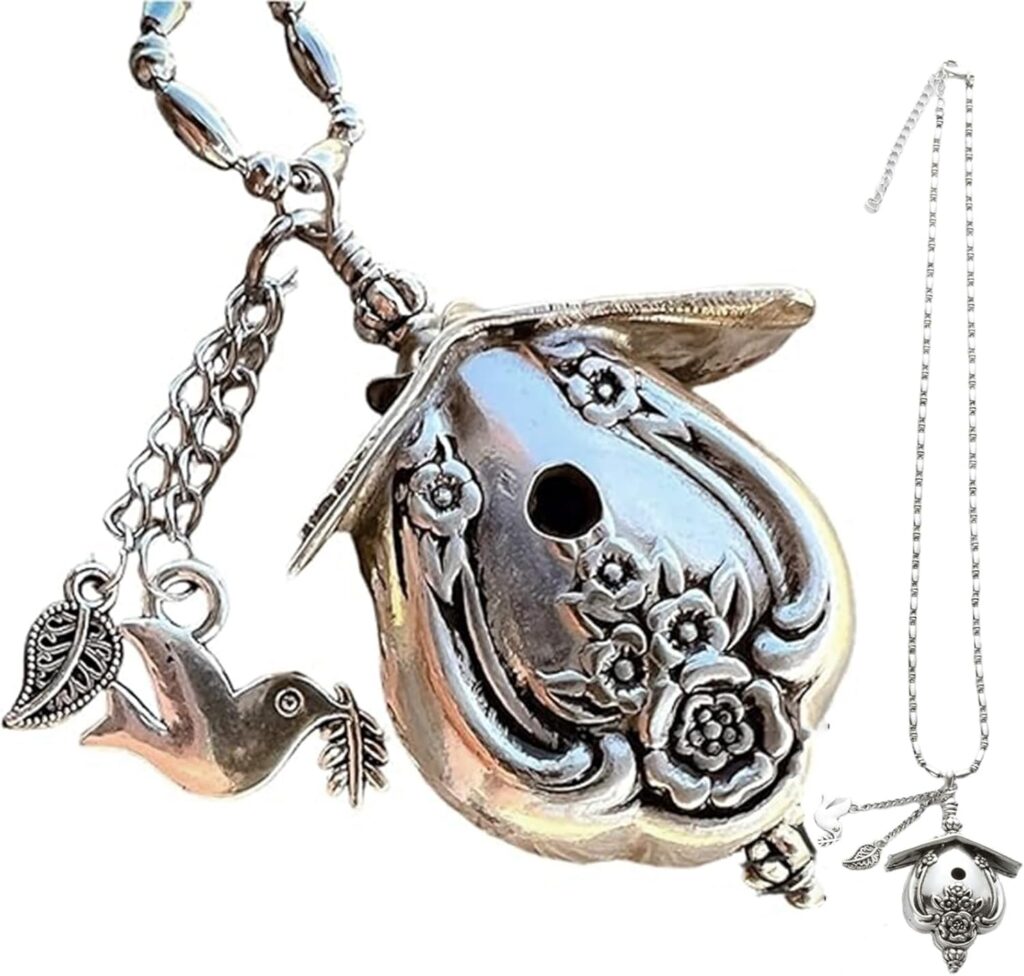 Birdhouse Necklace • The 1951 “Magnolia Silverware Birdhouse,Vintage Handmade Hollow Bird Pendant Necklace for Bird Lovers Jewelry Collectors