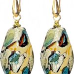 Colorful Murano Glass Earrings, Elegant Multicolor (Teal Green Blue Silver) Murano Jewelry, Artistic Random Splashes Drop Dangle Earrings for Women Trendy