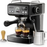 HIBREW H10A – 58mm Espresso Machine, Stainless Steel Body with Milk Frother, Customizable Settings, Smart Display + 20 Bar Pressure Gauge. (Black)