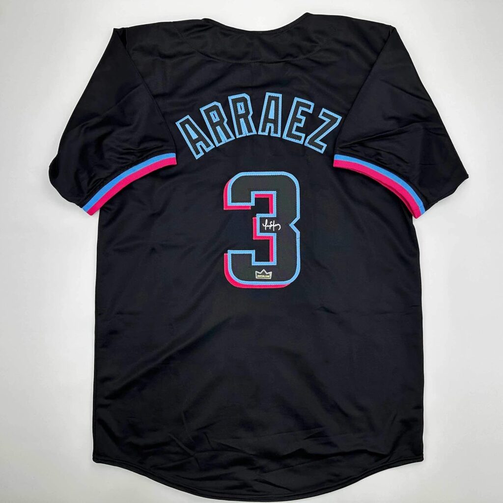 Facsimile Autographed Luis Arraez Miami Black Reprint Laser Auto Baseball Jersey Size Men’s XL