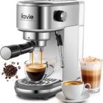 Espresso Machine with Milk Frother, 20 Bar Compact Espresso Maker with 40 oz Removable Water Tank for Home, Stainless Steel Professional Espresso Coffee Machines for Cappuccino, Latte, Silver