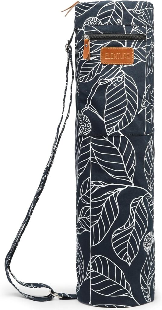 Canvas Yoga Mat Bag with Adjustable Strap & Pockets, Full-Zip Travel Gym Tote for Women & Men, Fits 1/4″ & 1/3″ Thick Mats, Lightweight Carrier for Yoga, Workout, Outdoor Use