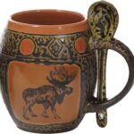 ALWAYS AZUL POTTERY Moose Coffee Mug with Spoon in Coral Glaze – Handmade Ceramic Coffee Mug – Stylish and Unique Handcrafted Artistic Drinkware – Polished Clay Cups, Great for Coffee, Tea, and More